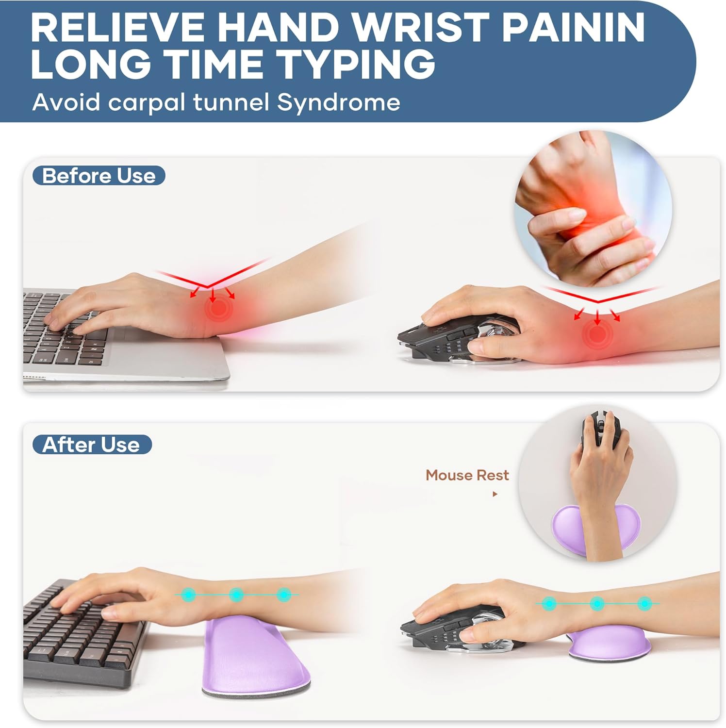 Office Ergonomic Memory Foam Computer Mouse and Keyboard Wrist Rest pad Support Carpal Tunnel, Wrist Rest for Keyboard and Mouse, Wrist Support Set