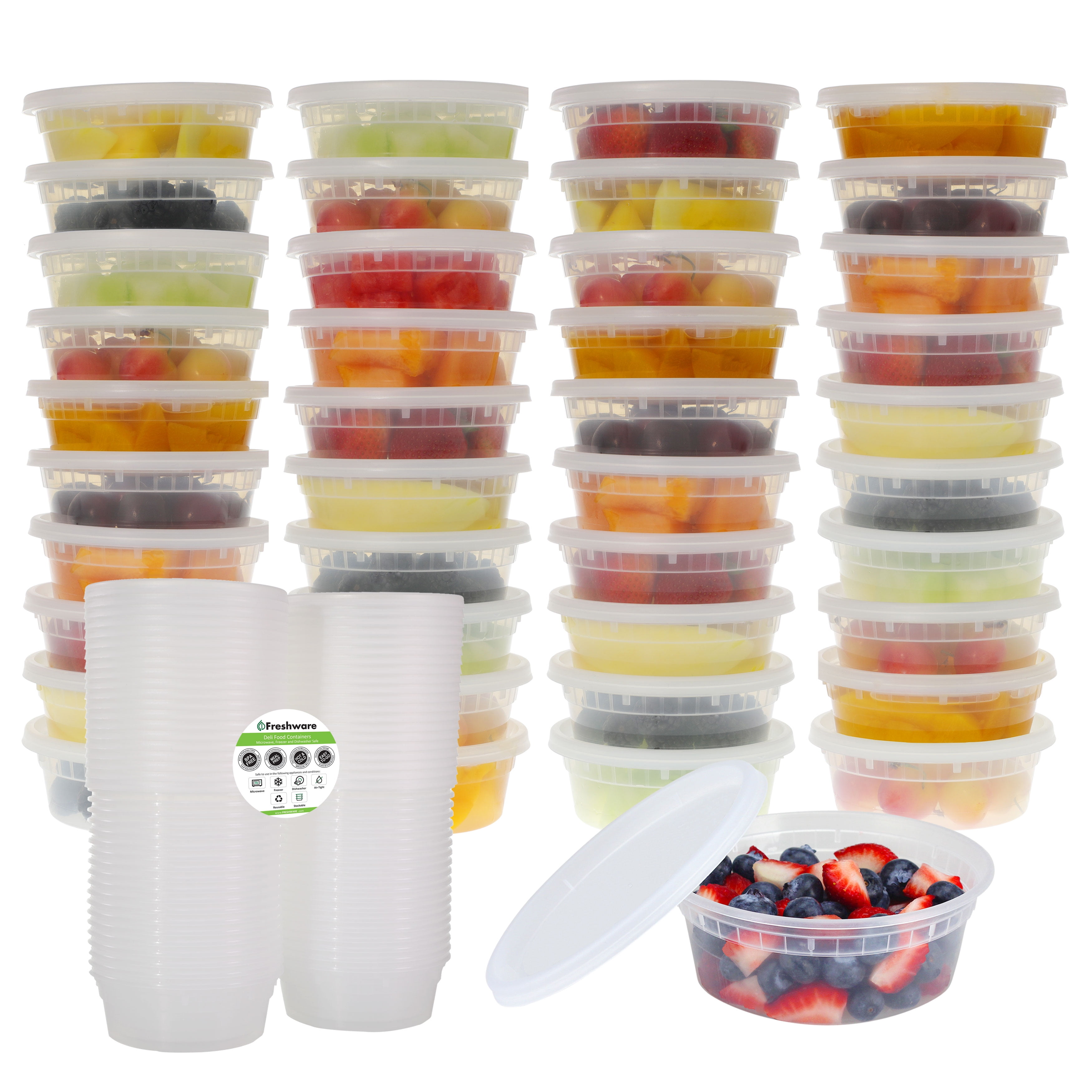 SafePro 8 Oz 50-Piece Pack Deli Food Take Out Plastic Containers with Lids 