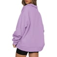 thumbnail image 3 of Xmarks Women Fashion Long Sleeve Quarter Zip Sweatshirt Drawstring Half Zipper Casual loose Pullover Tops with Pockets Purple XL, 3 of 5