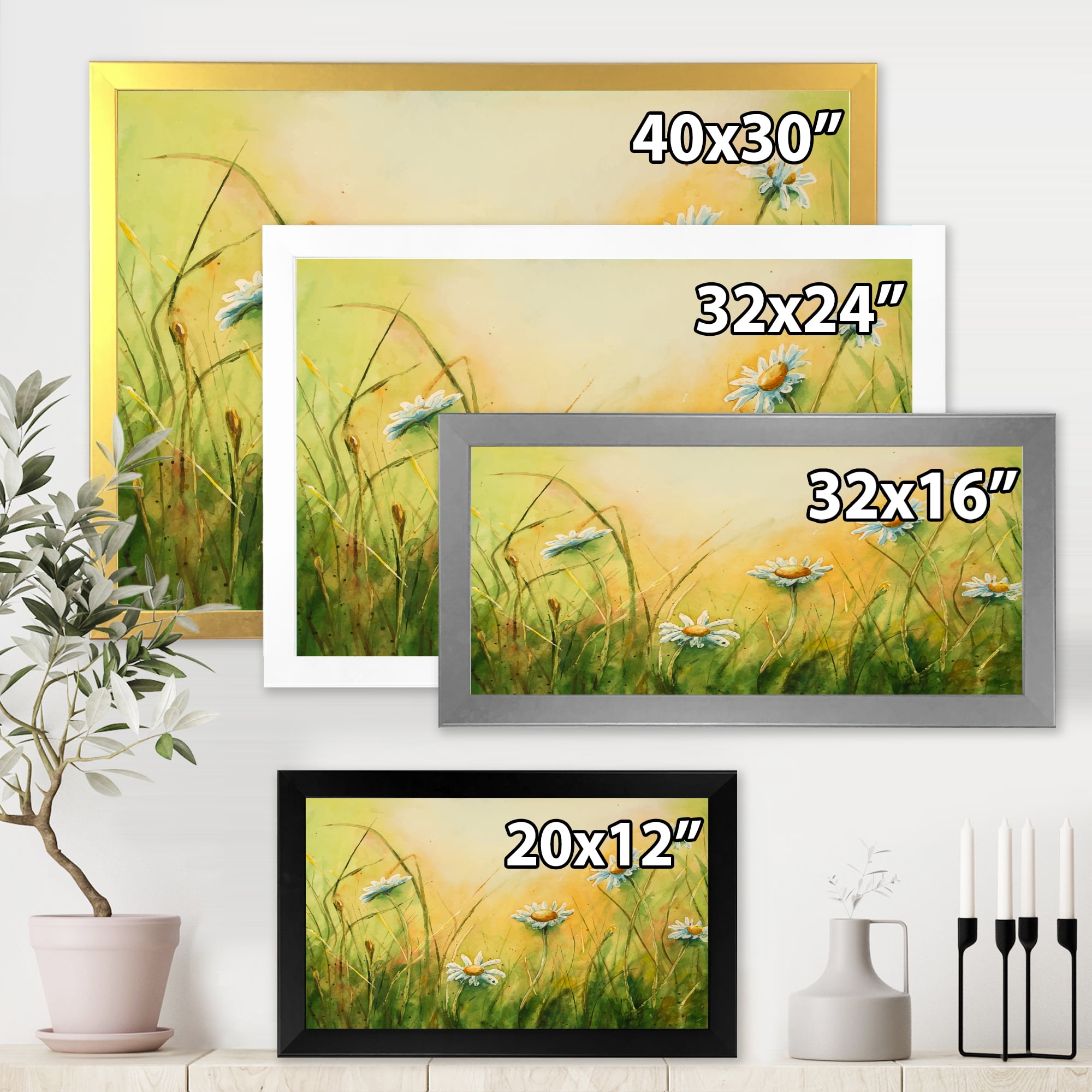 Designart 'Sunset Field With Herbs and Chamomiles' Traditional Framed Art Print