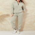 thumbnail image 3 of Ladies‘ Solid Color Long Sleeve Quarter Zip Pullover Pants Tracksuits, 3 of 9