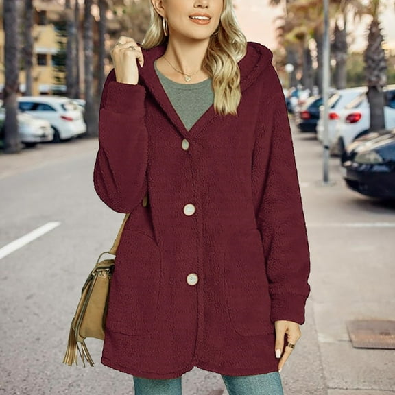 Women's 2024 Hooded Button Pocket Cardigan Casual Coat Womens Winter Jacket Thin Warm Jackets for Women Women Outer Wears Sk8 Zip Women's Petite Outerwear Jackets & Coats Purdue Womens Coat Petite