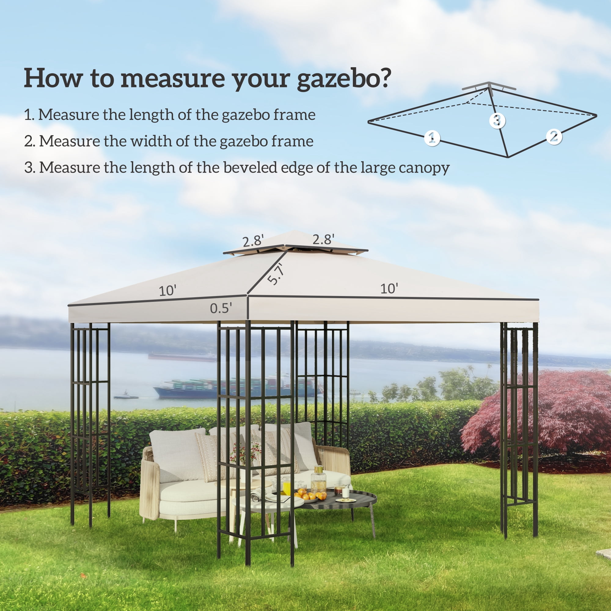 Outsunny 9.8' x 9.8' Gazebo Replacement Canopy, 2-Tier Top Cover for 9.84' x 9.84' Outdoor Gazebo Models 01 -0153 & 100100-076, Cream (TOP ONLY)