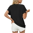 thumbnail image 2 of TIHLMK Women Shirts and Blouses Black Women's Fashion Short Sleeve Retro Round Neck Easter Solid Color Loose Tops Blouse Sleeve Gift for Womens Tops, 2 of 9