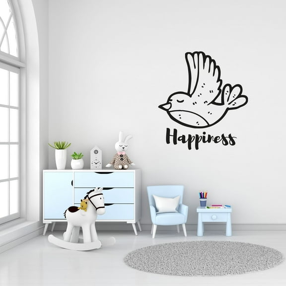 Happiness - Cute Little Bird Silhouette Drawing Art Decor Decoration Design Vinyl Wall Art Wall Sticker Wall Decal Home Kid Nursery Room Study Room Boys Girls Wall Decor Design Size (40x24 inch)