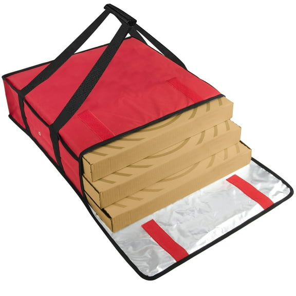 Large Insulated Pizza Carrier Bag for up to 3 Count 18" Pizzas with Ventilation andVelcro Closure for Pizza Delivery, Food Deliveries and Food Transport in Red in 20"L x 20"W x 6"H