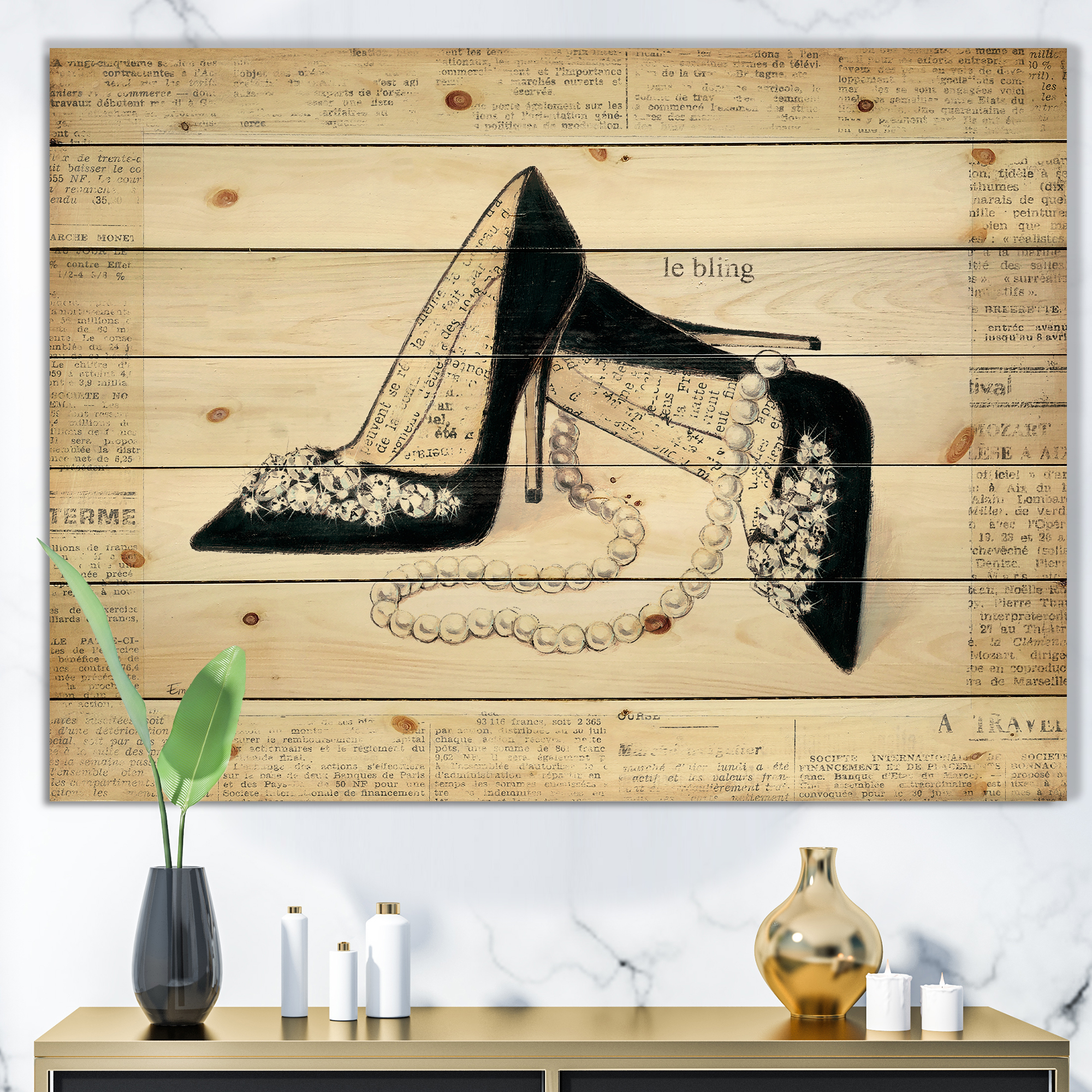 Designart 'Chic Fashion Closet I' Fashion Print on Natural Pine Wood