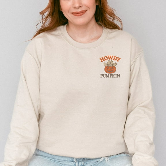 Embroidered Howdy Pumpkin -  Women's Sweatshirt