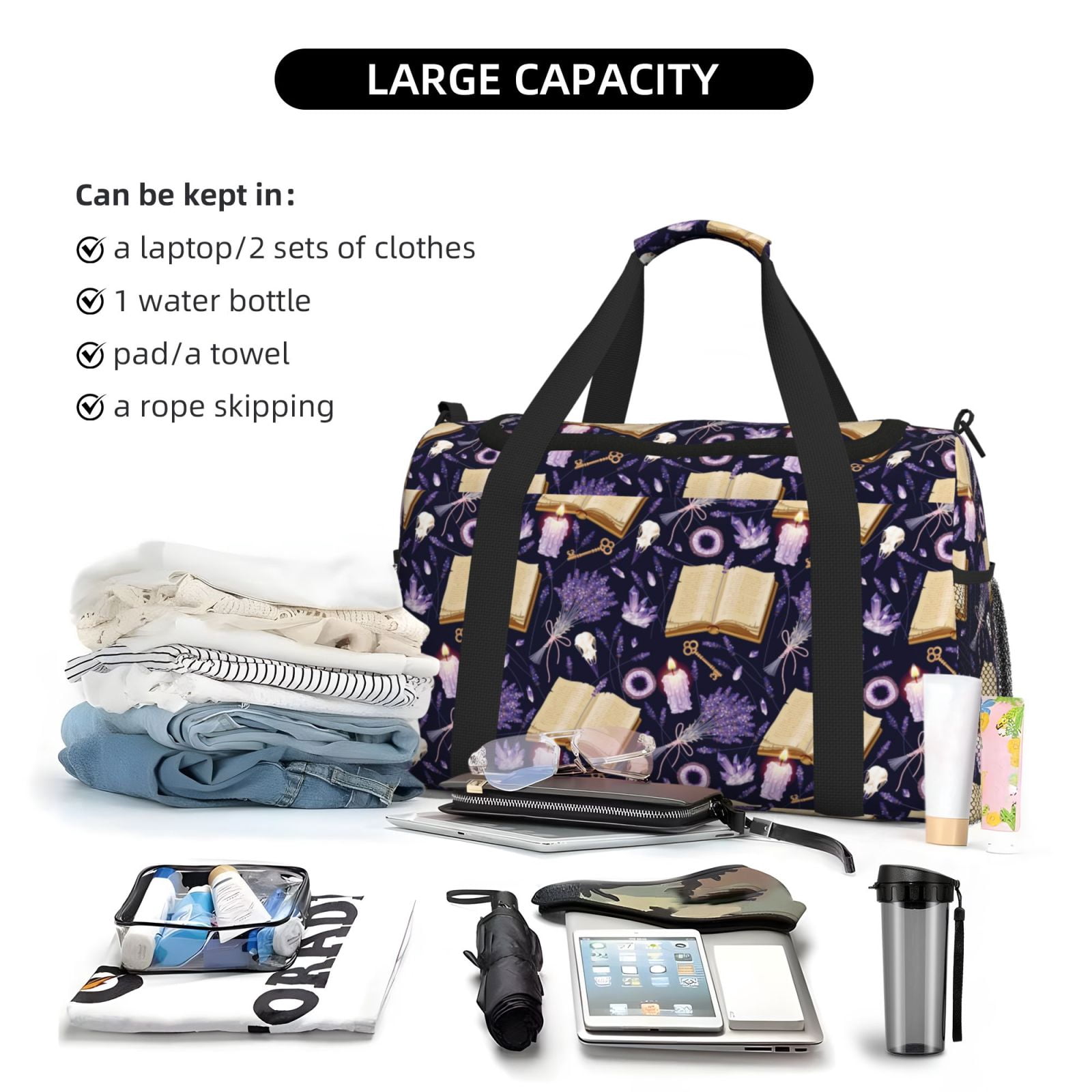 Fuzoiu Lavender Flowers Print Travel Duffle Bag,Carry On Tote Bags,Duffel Bag,Sport Gym Bag, Hospital Bag for Labor and Delivery, Overnight Bag,Luggage Bag