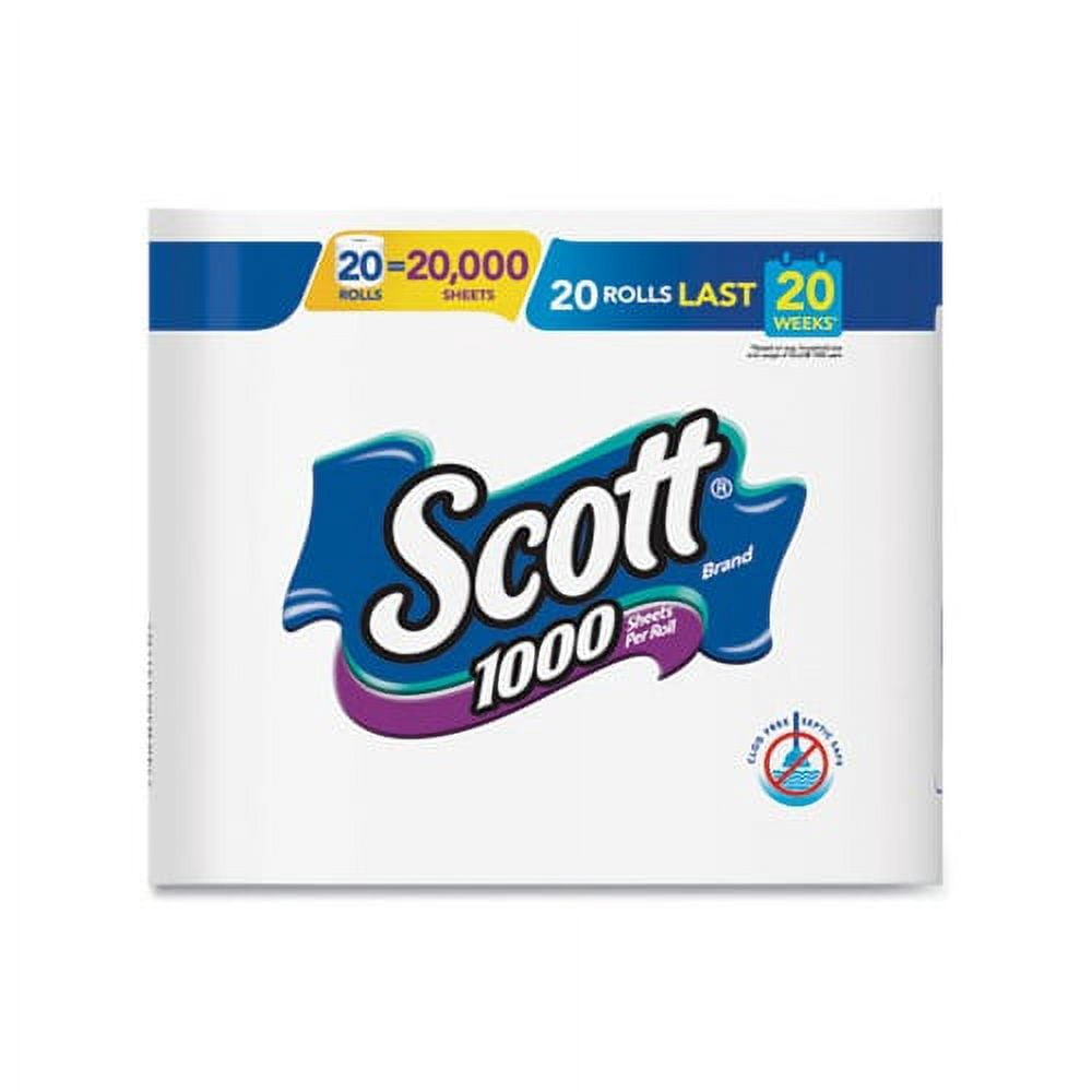 Scott Containers 1000 Bathroom paper Tissue Septic Safe, 1-Ply, White, 1000 Sheet/Roll, 20/Pack
