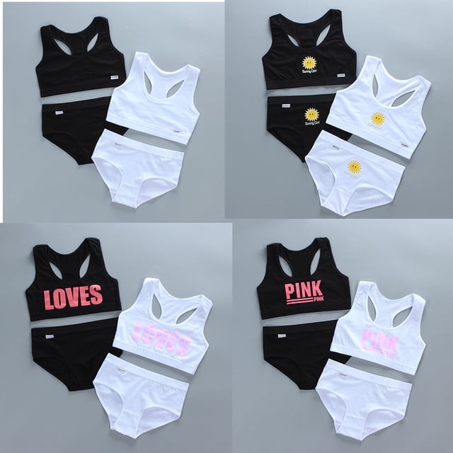 Teen bra girl vest Cotton Underwear Set Spandex with Letter Solid Color Girl's Sport Underwear Racerback Training + PantiesSky Blue13 He Qiyong unisex
