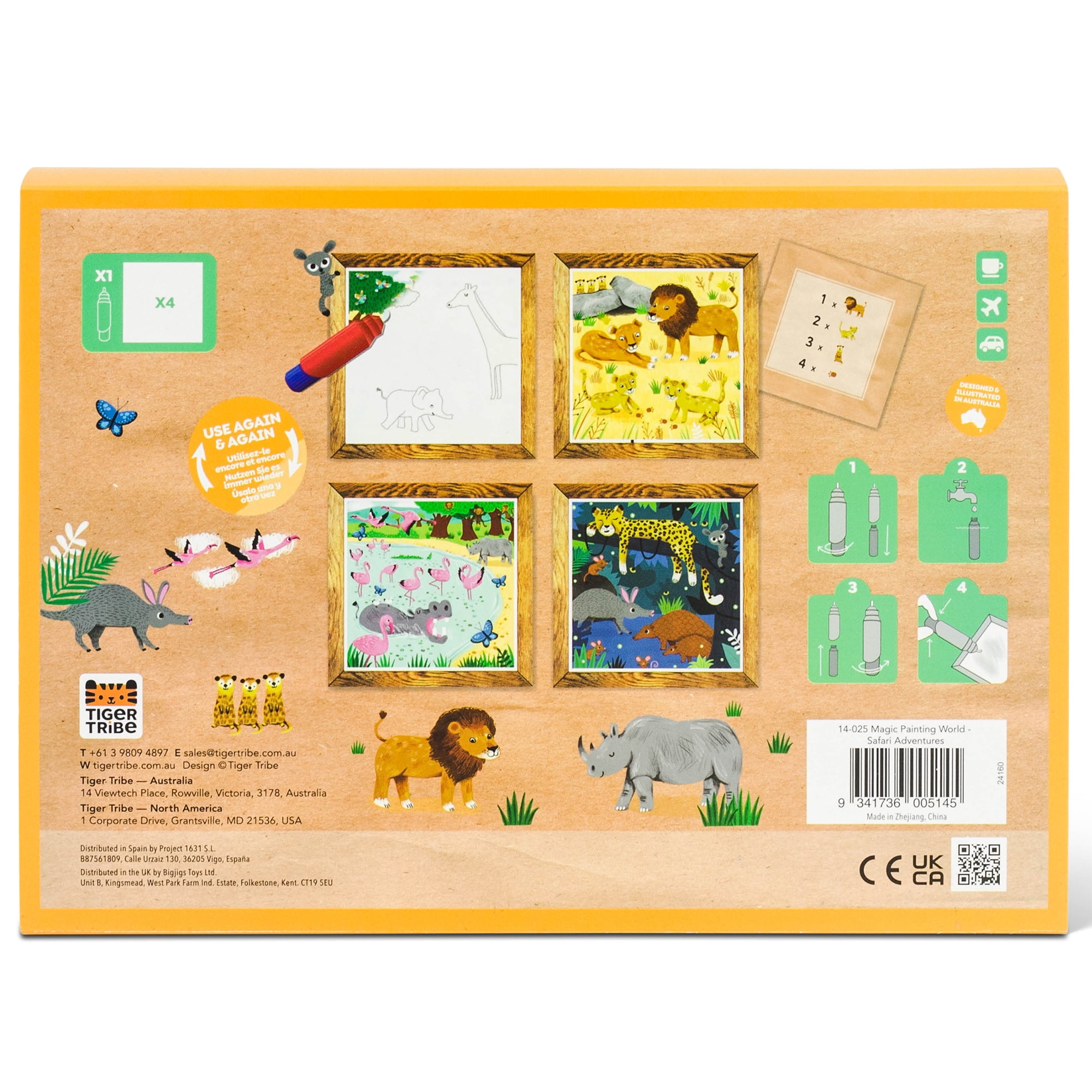 Tiger Tribe: Magic Water Painting World - Safari Adventures - 4 Reusable Cards, Animal Scene Reveal, Mess-Free Coloring, Seek-Find Activities, Kids 1+