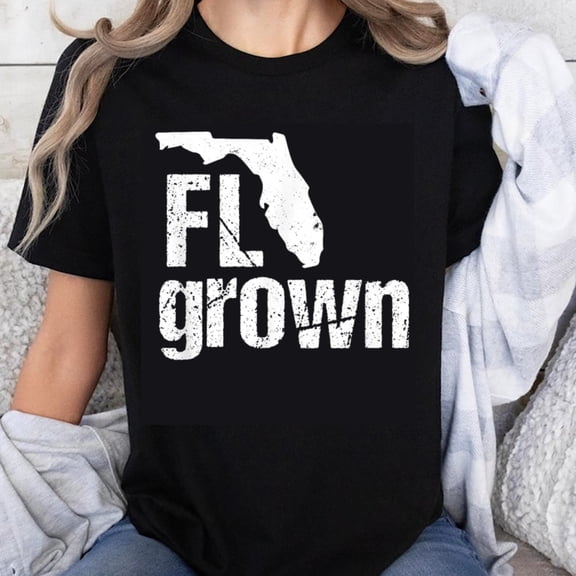 100% Cotton Florida State Outline Fl Grown Text Design