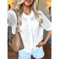 thumbnail image 5 of Women's Hollow Out Short Sleeve Knit Cardigan White S, 5 of 8