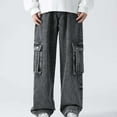 thumbnail image 5 of Luwomo Casual Jeans for Mens Cargo High Street Workwear Wide Leg Straight Leg High Waist Long Trousers Loose Fit Design with Pocket Relaxed Fit Denim Pants Grey,XL, 5 of 7
