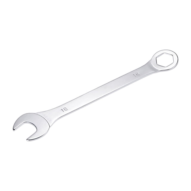 Llave combinada delgada Uxcell de 6 puntos, acero de alto carbono niquelado con espejo, 18mm