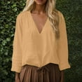 thumbnail image 2 of Trendy Tops for Women Casual Long Sleeve Solid Color V Neck Loose Shirt Blouses for Women, 2 of 7