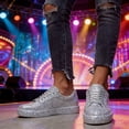 thumbnail image 6 of Women's Rhinestone Sneakers Ladies Sequin Round Head Lace Up Flat Sneakers with Glitter Color Silver Size 36, 6 of 8