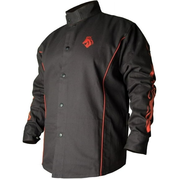 BSX BX9C Black W/Red Flames Cotton Welding Jacket - XL