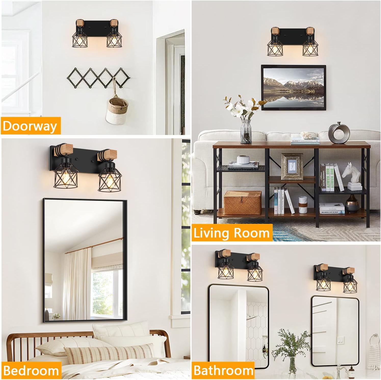 2-Light Bathroom Light Fixtures over Mirror Bathroom Vanity Light Farmhouse Black Bathroom Lighting Fixtures with Metal Lampshade for Bedroom, Hallway, Living Room