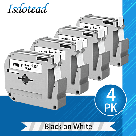 4-Pack Replacement for Brother M Tape 3/8Inch, 9mm M-K221 M221 MK221 MK-221s, Compatible with Brother P Touch PT-M95 PT70BM PT-70 PT-65 PT-80 PT-90 Label Makers, Black on White
