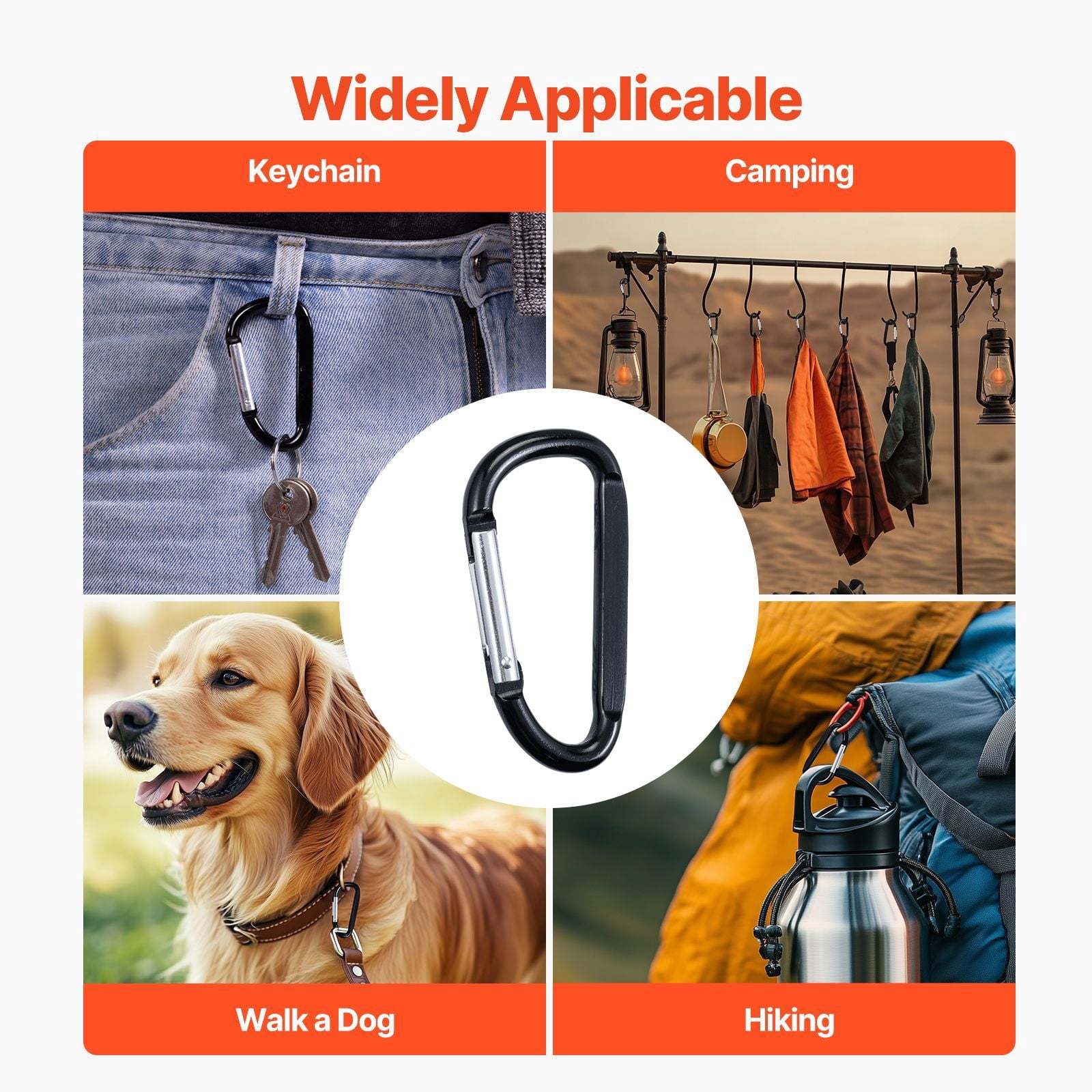 10-Pack Aluminum D-Ring Carabiner Keychains with 20 Keyrings, 166LBS Aircraft Grade Anodized Clip, Lightweight Spring Snap Hook for Backpack Camping