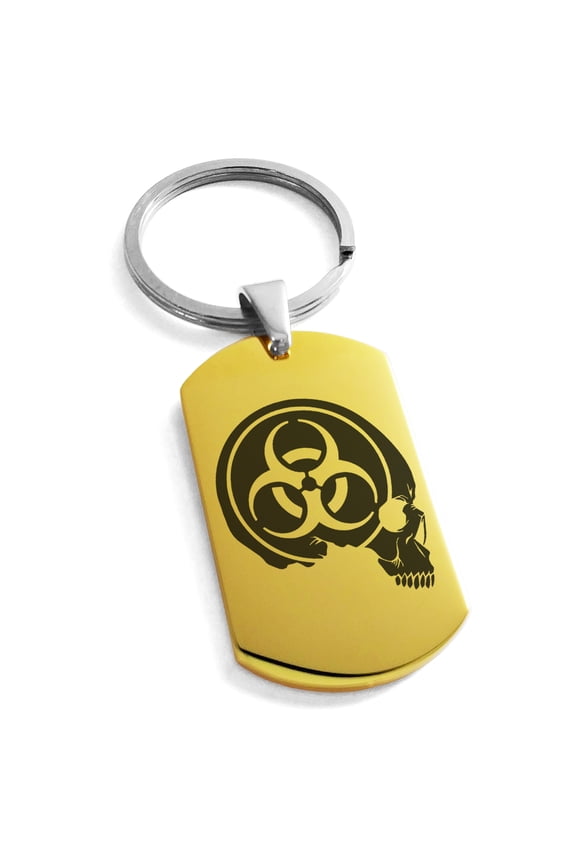 Stainless Steel Biohazard Skull Zombie Engraved Dog Tag Keychain Keyring