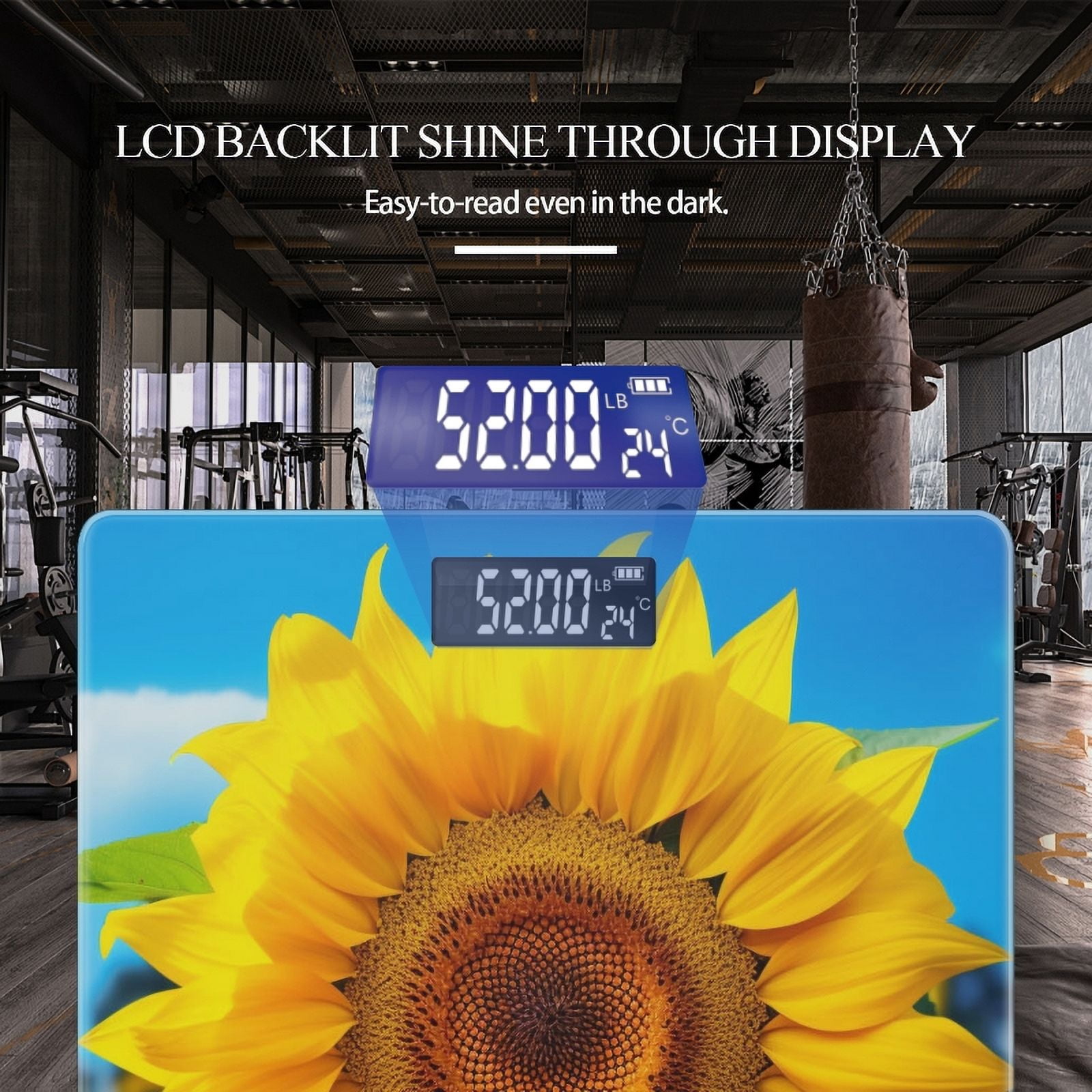 Bathroom Scale, Highly Accurate Digital Body Scale,Precisely Measures Weight up to 400 lbs-Beautiful Sunflower In The Field With Blue Sky Background