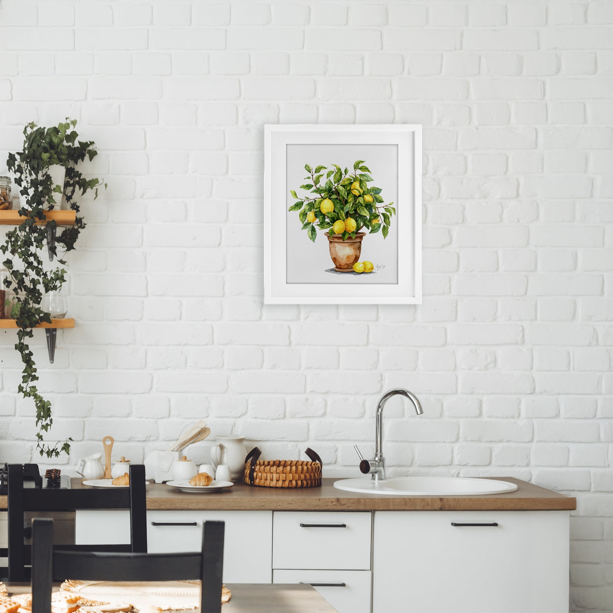 Stupell Industries Potted Lemon Tree White Framed Print Under Glass, design by Shelly Craig