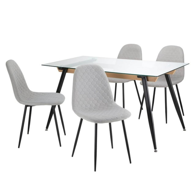 Juego De Comedor Mesa Vidrio Con 4 Sillas Eames Tapizadas Minimalista KingsHouse gris 5