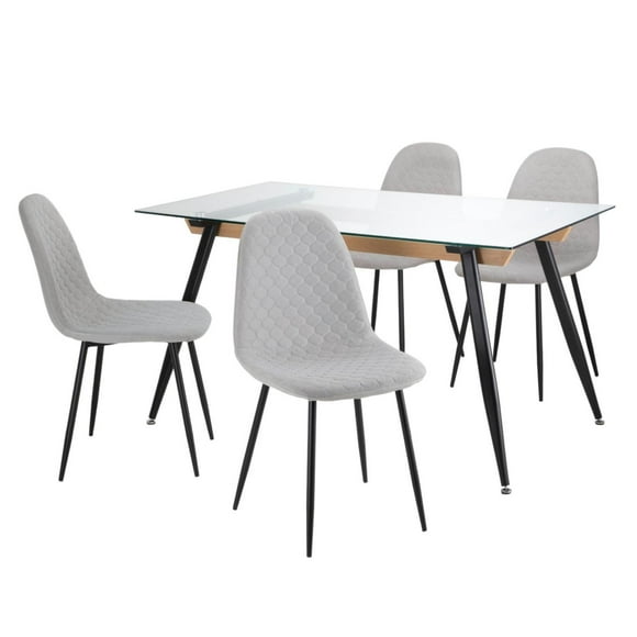 Juego De Comedor Mesa Vidrio Con 4 Sillas Eames Tapizadas Minimalista KingsHouse gris 5
