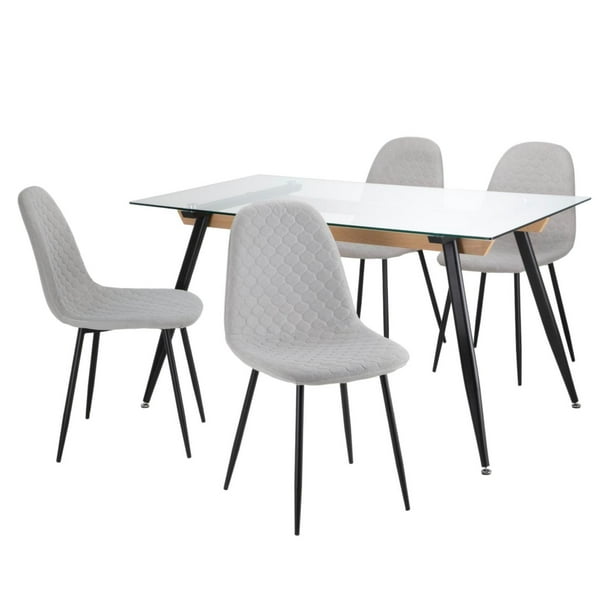 Juego De Comedor Mesa Vidrio Con 4 Sillas Eames Tapizadas Minimalista KingsHouse gris 5