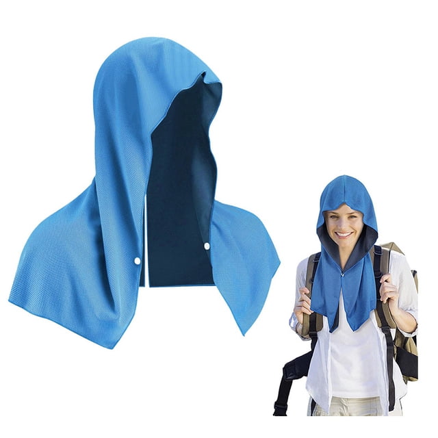 Toalla deportiva refrescante con capucha para correr y hacer ejercicio al aire libre: capa transpirable con protección UV - Azul