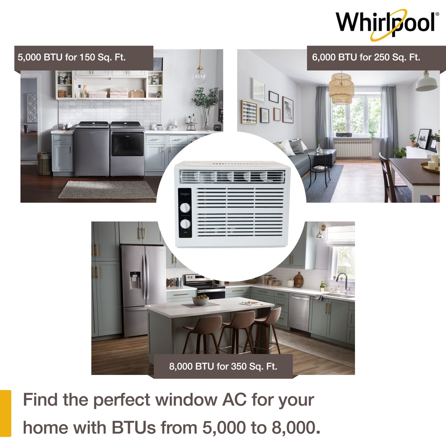 Whirlpool 8,000 BTU 115V 350 Sq. Ft. Window Air Conditioner with Remote,  White, WHAW081CW - Walmart.com
