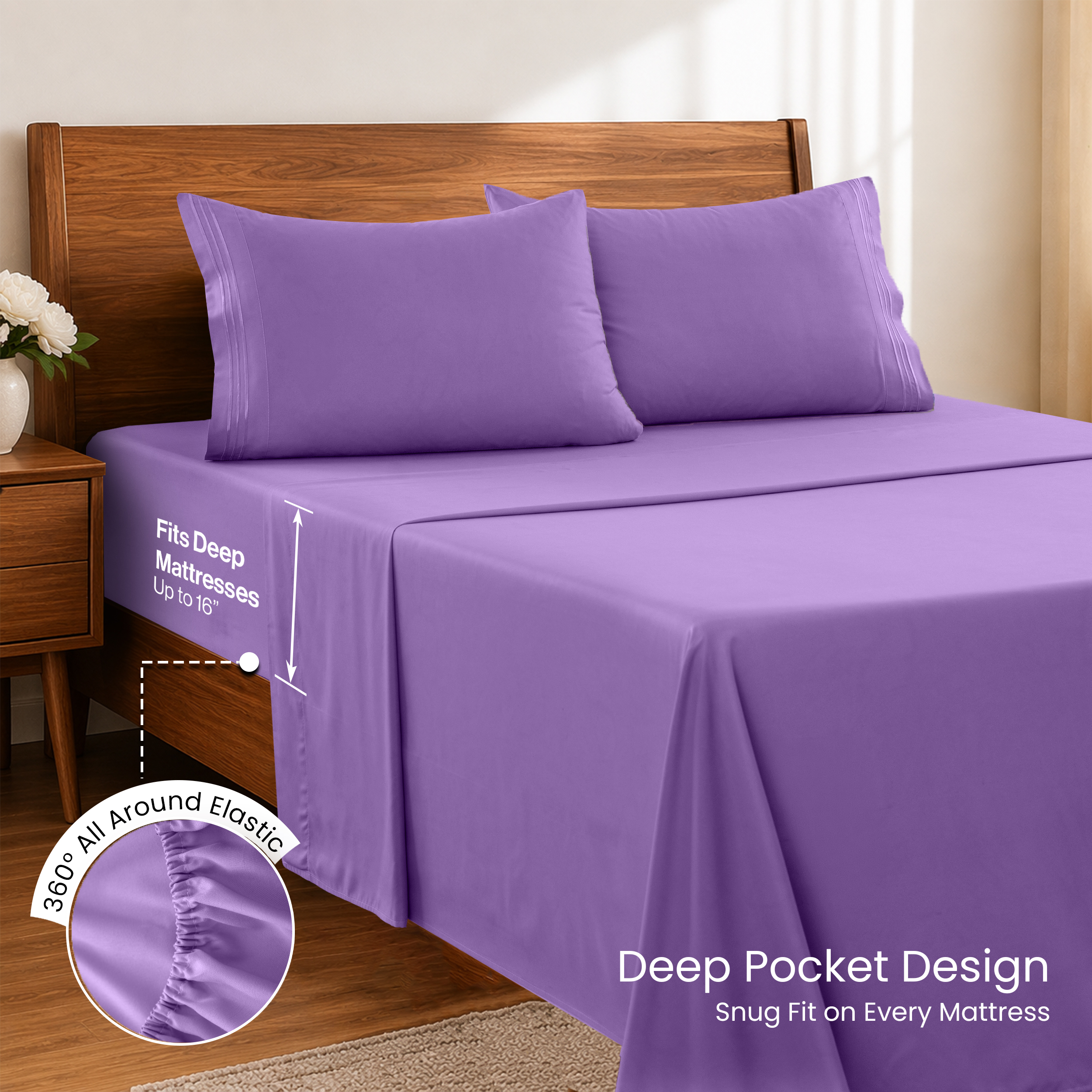 Lux Decor Collection Queen Microfiber Sheet Set, Purple photo 4
