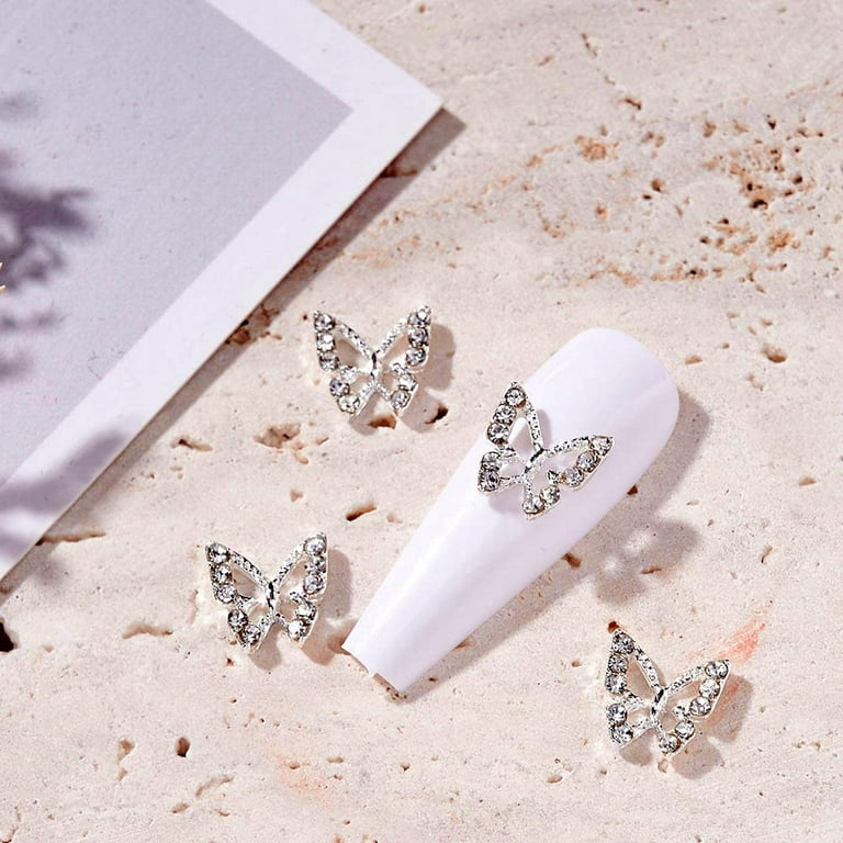 20Pcs Shiny Alloy Butterfly Nail Charms Crystal Butterfly Nail