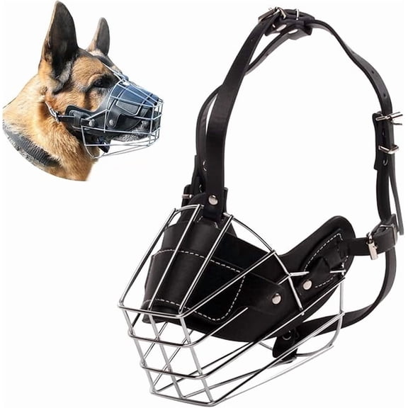 Anti-Biting Anti-Barking Metal Dog Muzzle, Adjustable Training Basket Muzzle for Medium and Large Dogs, Breathable Wire Muzzle for Safe Drinking and Panting, Black/Brown