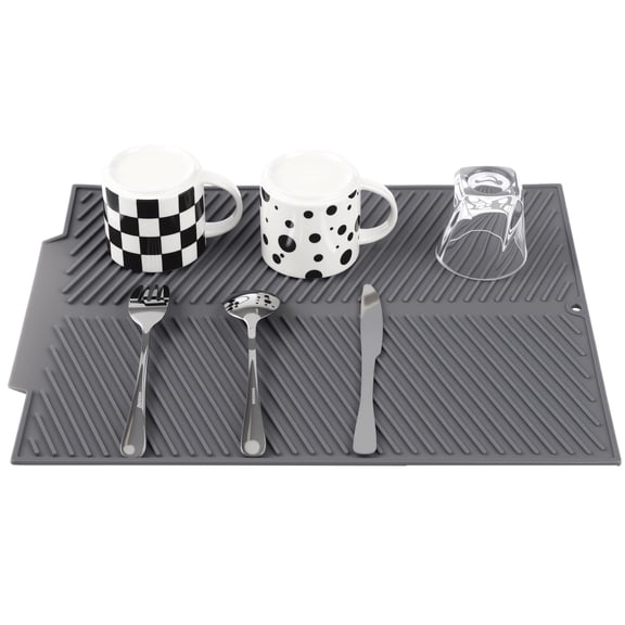 Large Silicone Dish Drying Mat, 20" x 16" Heat Resistant Trivet, Ridged Countertop Drainage Pad for Plates Utensils Mugs Fruits, Non-Slip Foldable Kitchen Mat with Hanging Hole