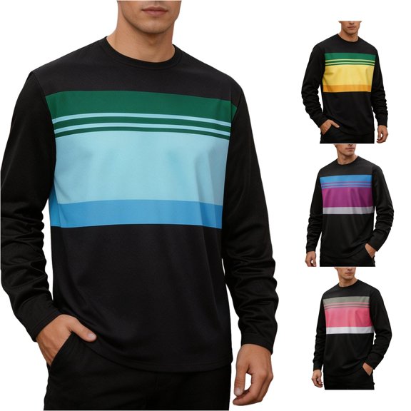 XIAOCHA Men's Stripe Color Block Pullover Sweatshirt Relaxed Fit Outdoor Sweatshirts