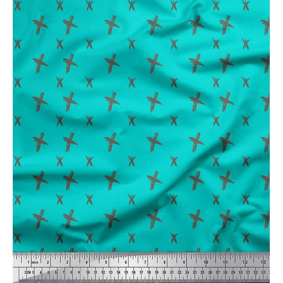 Soimoi Green Cotton Duck Fabric Cross & Geometric Decor Fabric Printed Yard 42 Inch Wide