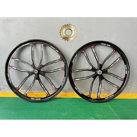 CDHPOWER 26" 10 Blads Bicycle Mag Wheel Rim Set 100x135mm & 22T Flywheel Set, 26" MTB Road Cruiser Bike