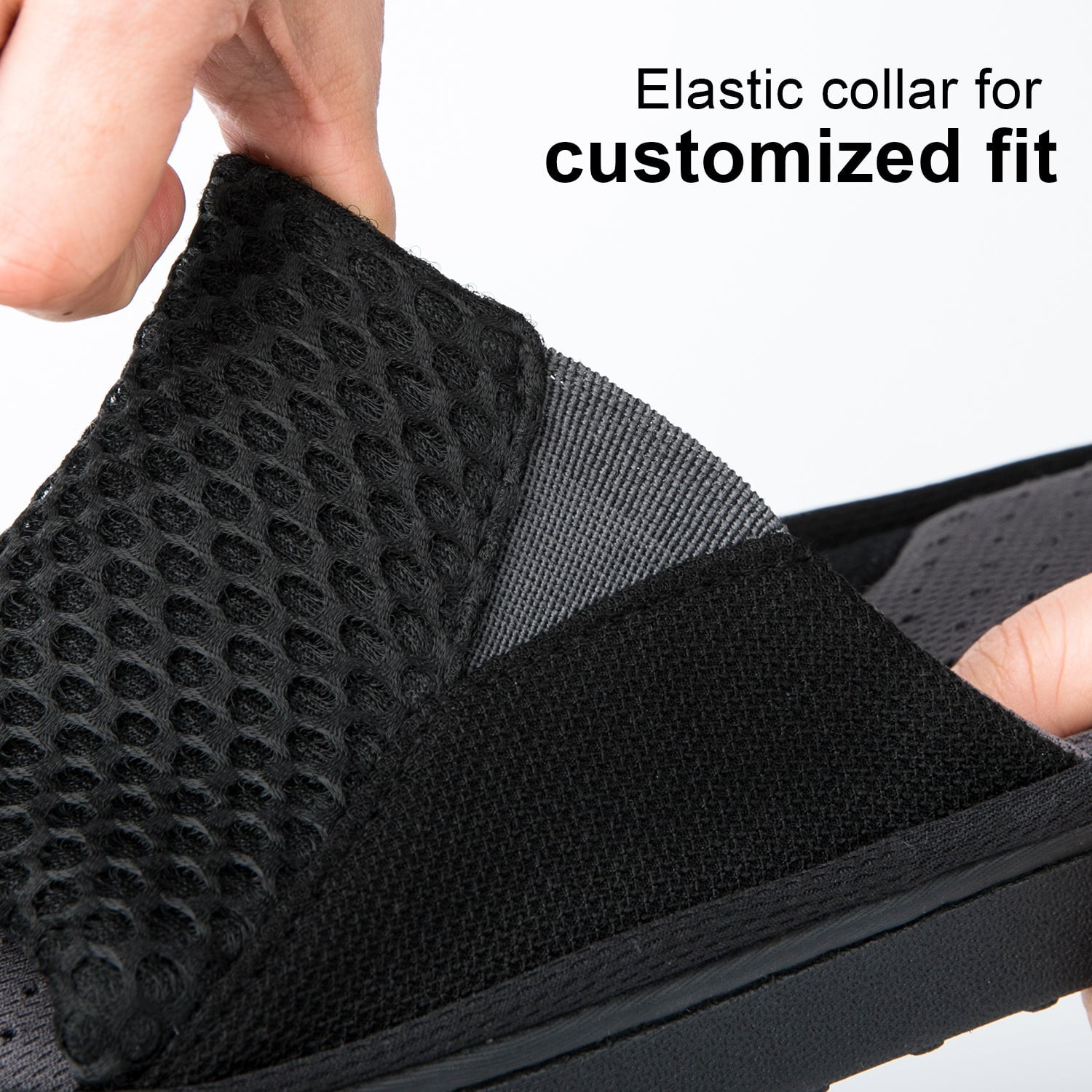 LongBay Men's Memory Foam Slide Slippers - Adjustable Open Toe House Shoes with Breathable Mesh for Indoor Outdoor