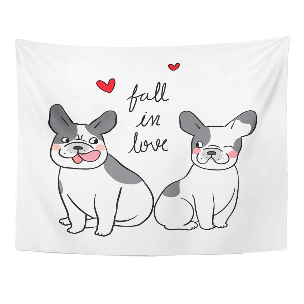 Zealgned Character Couple French Bulldog Fall In Love So Cute And Happy Little Heart Doodle Cartoon Wall Art Hanging Tapestry Home Decor For Living Room Bedroom Dorm 60x80 Inch Walmart Com