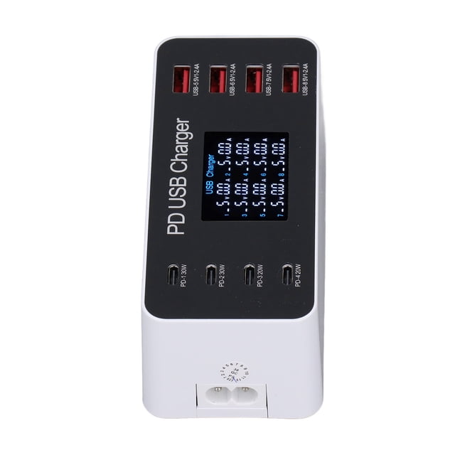 65W 8 Ports USB Station with LCD Display, Multi Port USB for IOS Tablet for MacBook Pro Air for GalaxyPortable USB Charging Hub for Home, Office, Desktop, Or Travel