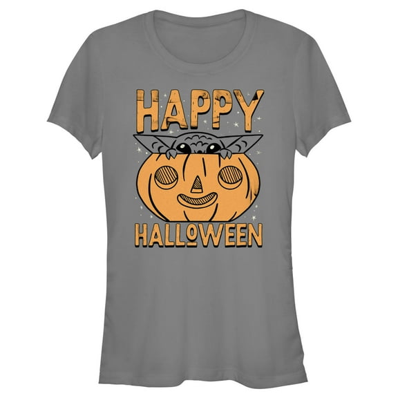 Junior's Star Wars: The Mandalorian Halloween Grogu Pumpkin Peek Graphic Tee Charcoal X Large
