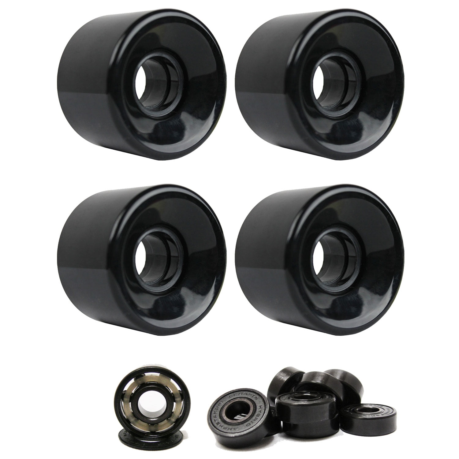SKATEBOARD CRUISER WHEELS 59mm x 43mm 83A Black CERAMIC BEARINGS