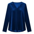 thumbnail image 2 of Dressy Velvet Tops for Women Christmas Party Casual Elegant Blouses Loose V Neck Long Sleeve Vintage T-shirts (XL, Blue), 2 of 7