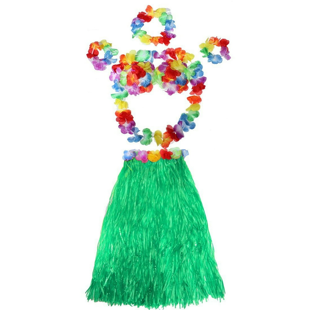 40cm Hawaii Tropical Hula Grass Dance Skirt & Bra & Flower Bracelets ...