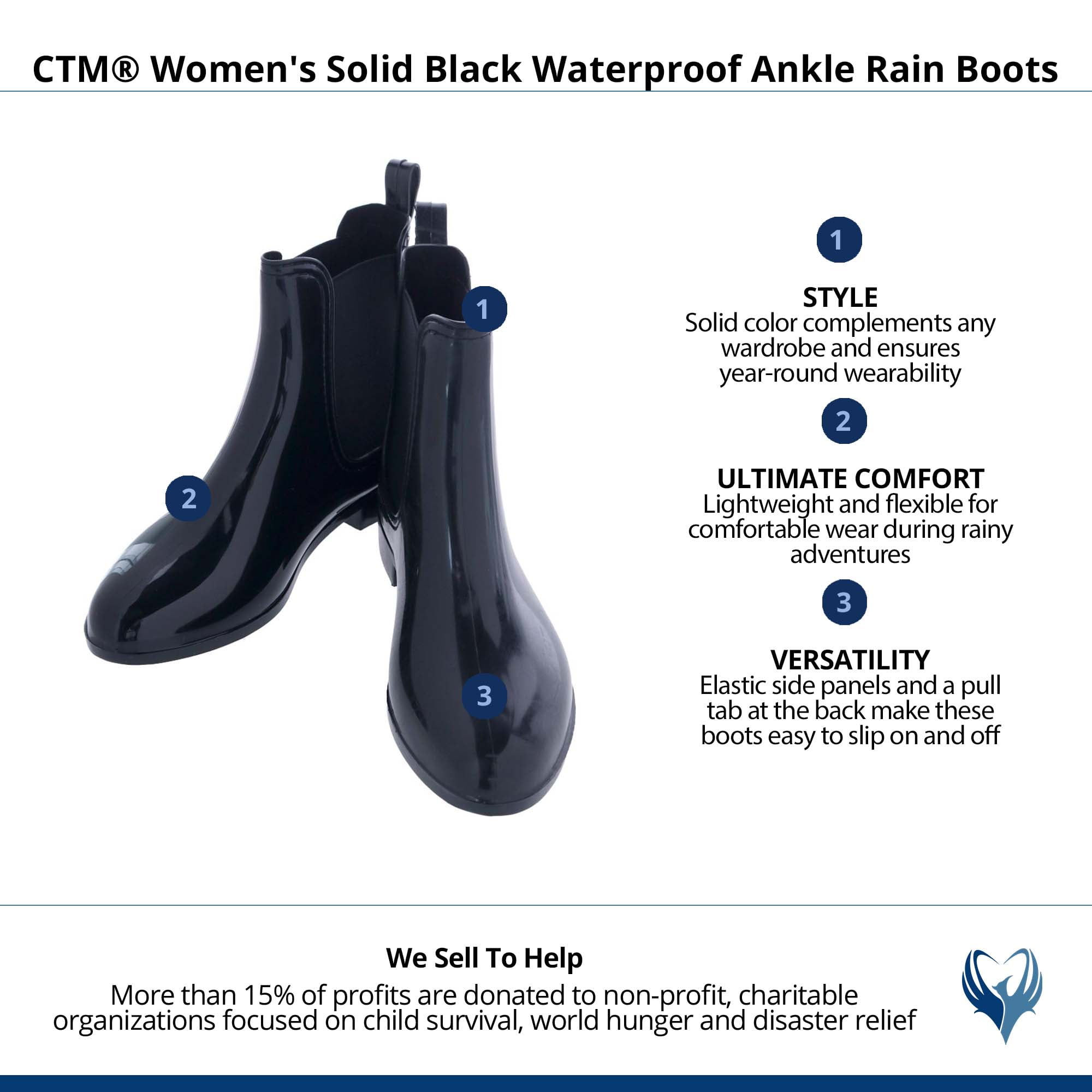 CTM  Solid Color Waterproof Ankle Rain Boots (Women)