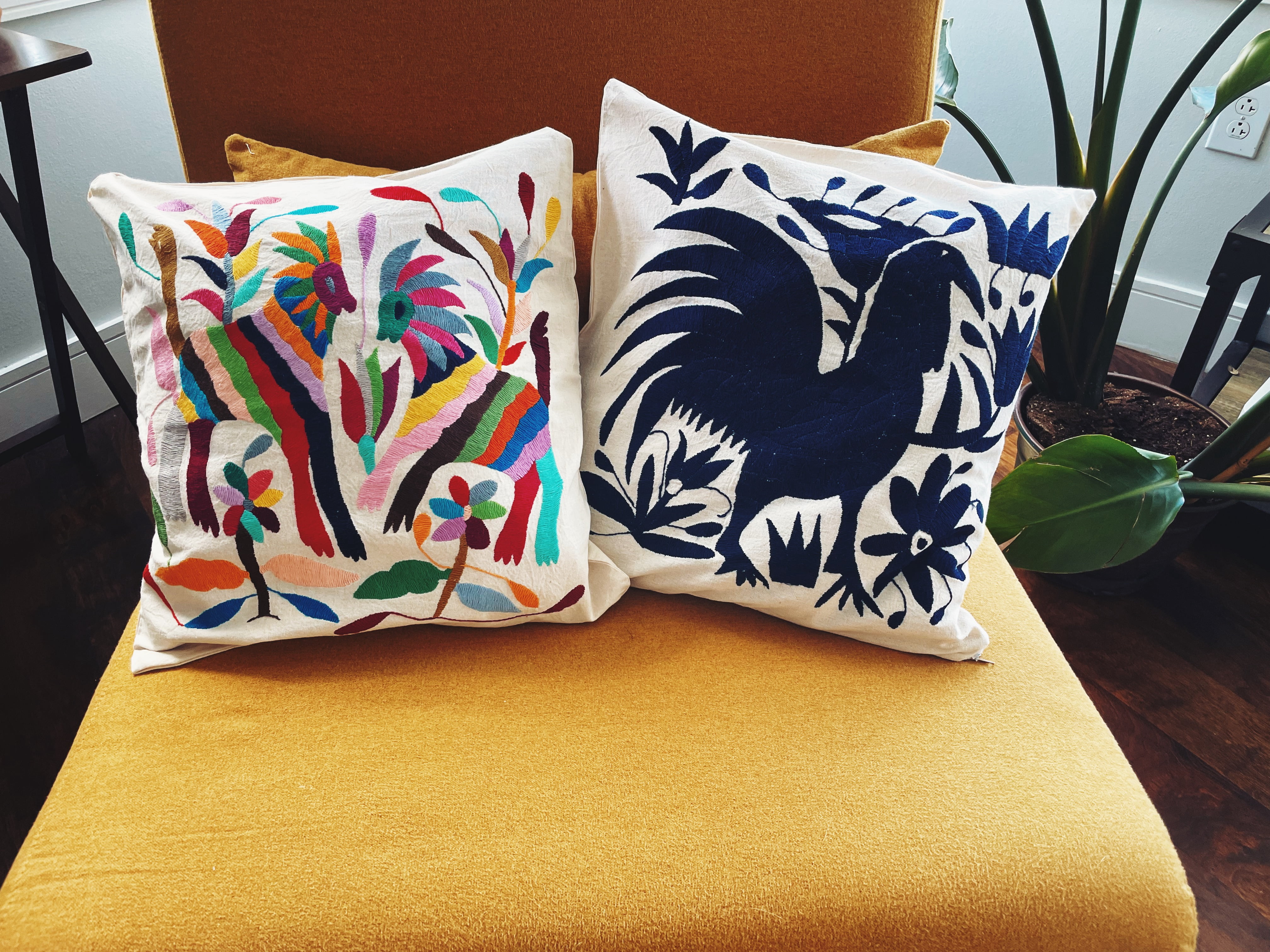 Embroidered Minimalist Animals pillow case - Blue |Mexican |decorative pillow cover |colorful home decor | Embroidered Authentic Artisanal Handmade